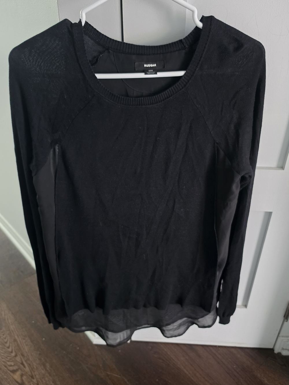 Very Elegant RUDSAK Black Long-Sleeve Sheer Trim Top Almost New